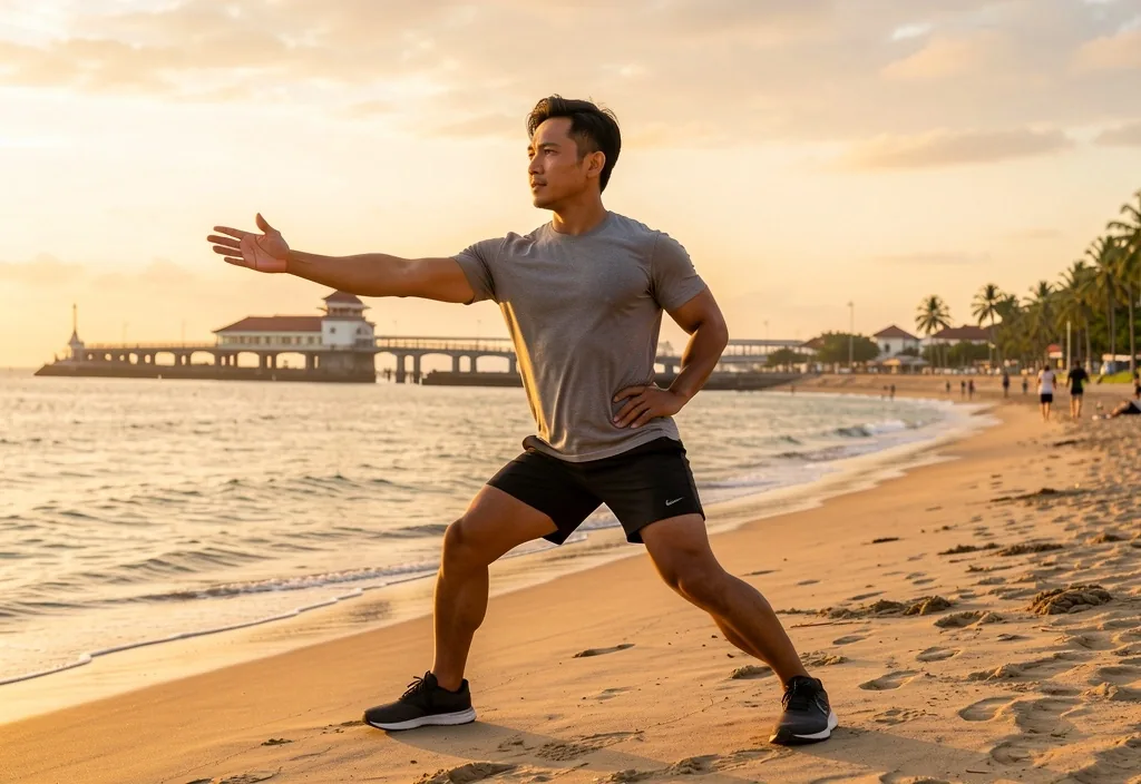 Active Indonesian man exercising outdoors in the morning