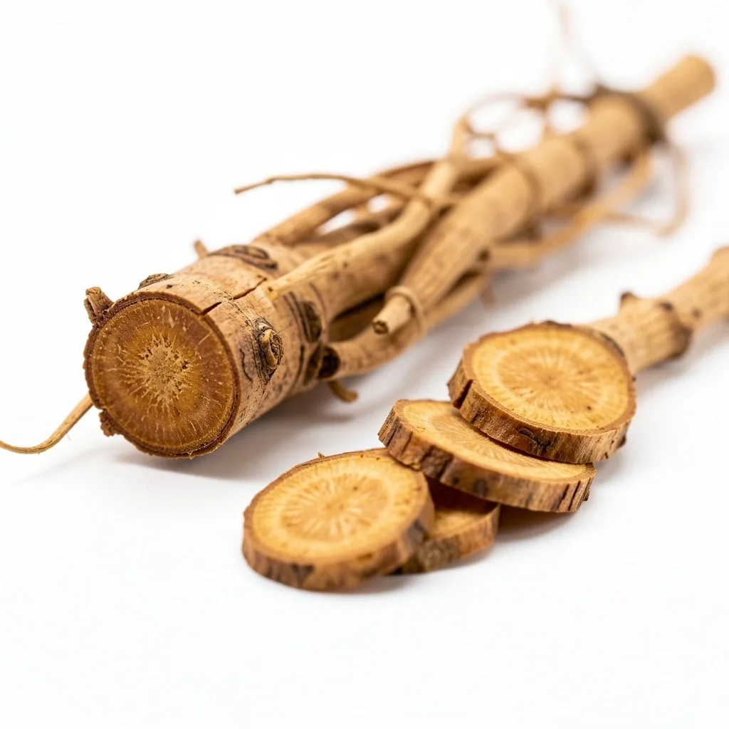 Macro view of ginseng and herbal root extracts