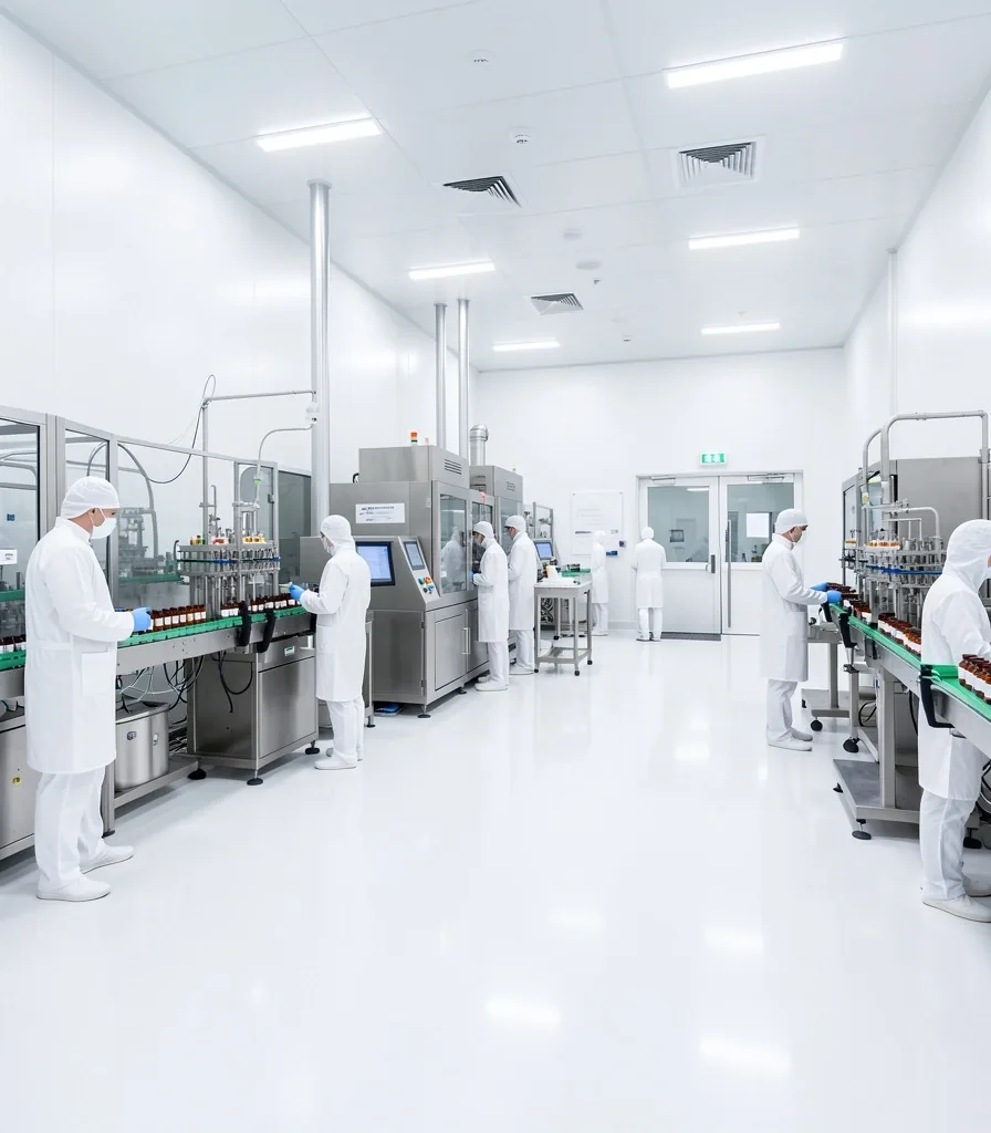 GMP-compliant supplement manufacturing facility interior